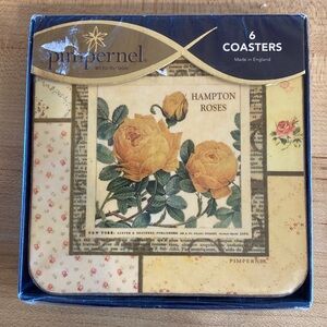 Pimpernel Yellow Floral Coasters Set Hampton Roses New in Factory Sealed pkg